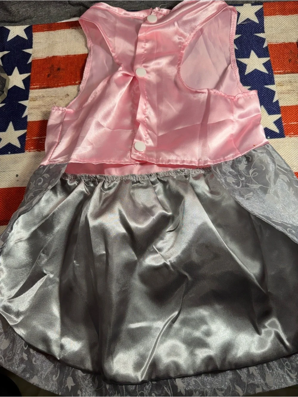 Pink Satin & Silver Lace Dog Dress with Bow